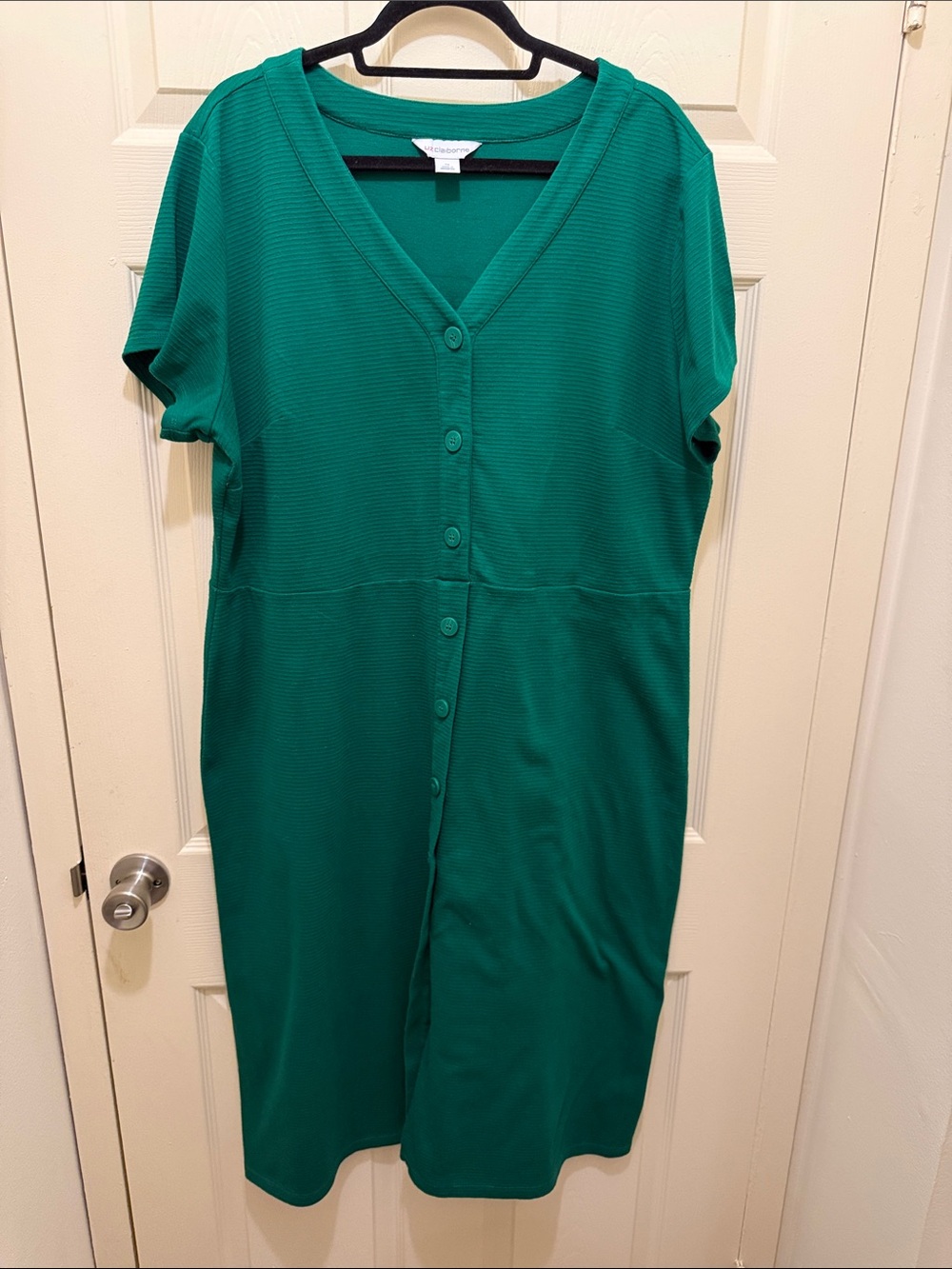 Liz Claiborne Emerald Green Button-Front V-Neck Midi Dress